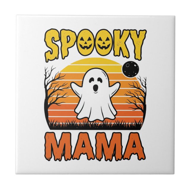 Skrämmande Mamma Vintage Spöke Halloween Tröja Des Kakelplatta (Framsidan)