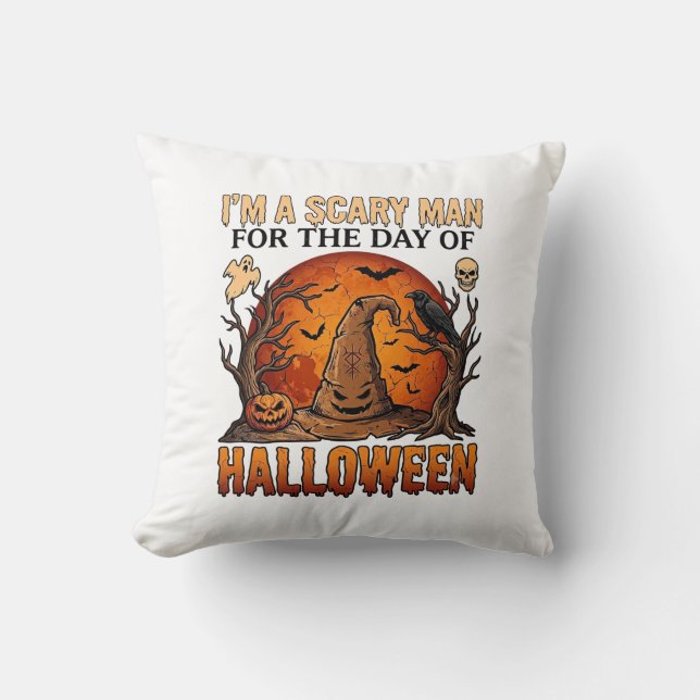Skrämmande man Halloween häxa hatt Blodmånad Pumpa Kudde (Framsida)