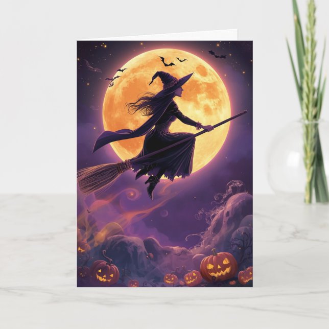 Skrämmande månljustrollkarl Halloween Helgkort (Framsida)