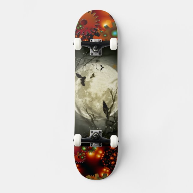 Skrämmande månnatt fågelredskap grunge rost öde old school skateboard bräda 21,6 cm (Framsida)