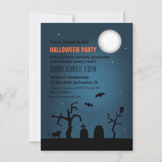 Skrämmande månsilhuett Halloween-fest Inbjudningar (Framsida)