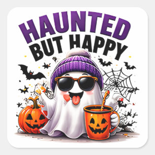 Skrämmande men glad rolig spökpumpa Halloween Fyrkantigt Klistermärke