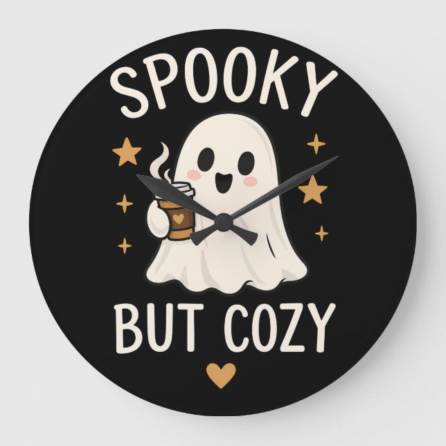 Skrämmande men mysig spökhalloween stor klocka (Framsida)