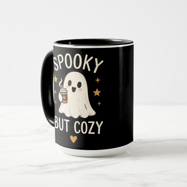 Skrämmande men mysig spöklik Halloween-mönsterkaff Mugg (Framsida vänster)