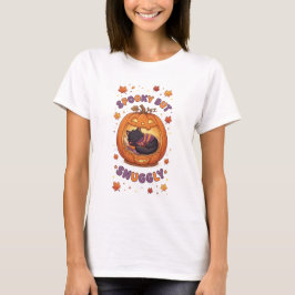 Skrämmande men mysig svart katt Halloween-pumpa T Shirt
