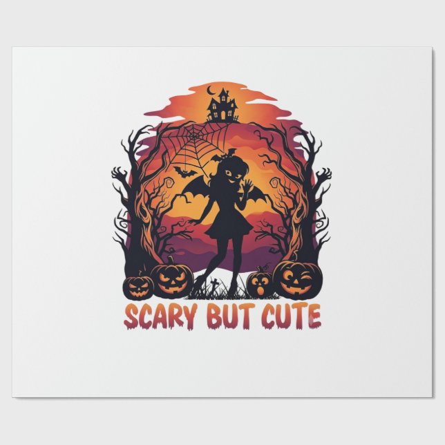 Skrämmande men söt Halloween fladdermus tjej pumpo Presentpapper (Platt)