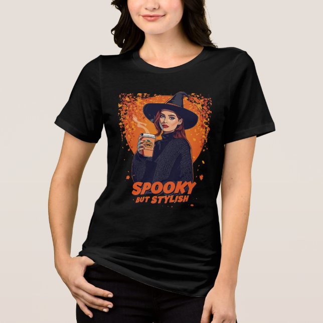 Skrämmande men stilren häxa Halloween T-shirt (Framsida)