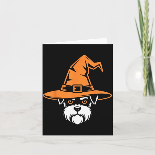 Skrämmande Miniature Schnauzer Häxhatt Halloween H Kort (Framsida)