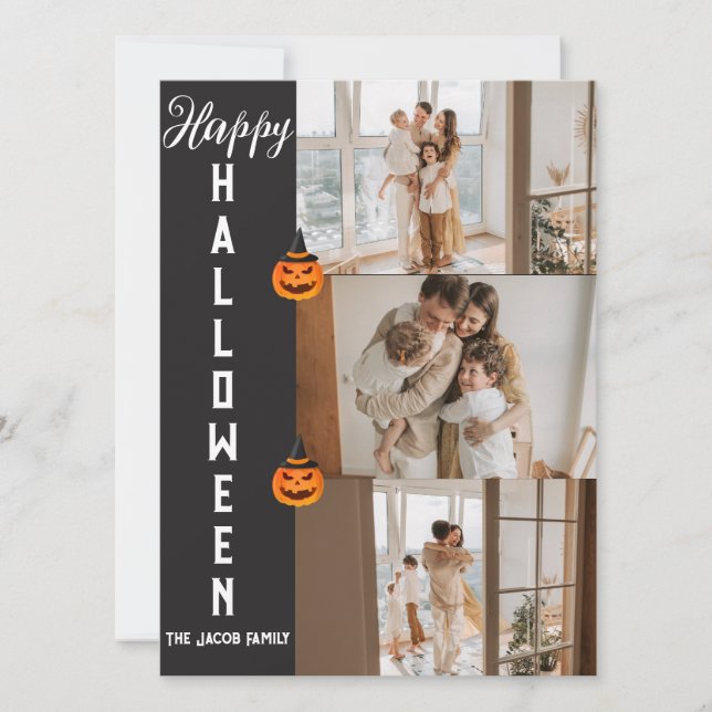 Skrämmande modern halloween familje tre foto colla julkort (Framsida)
