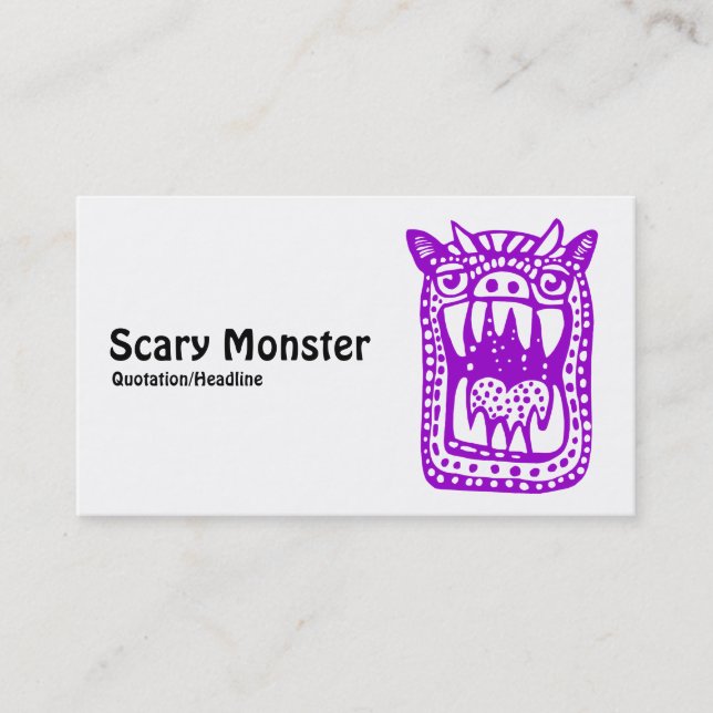 Skrämmande monster - lila visitkort (Framsida)