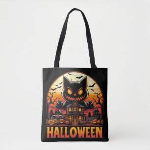 Skrämmande monsterkatt Spökhus Halloween Tygkasse