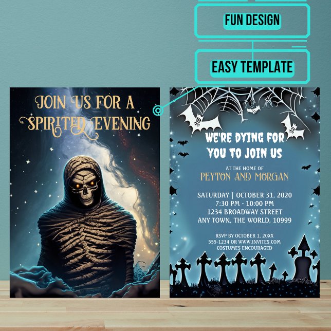 Skrämmande Mummie Halloweenfest Inbjudningar (Use these awesome invitations to get your guest in the mood right away. )
