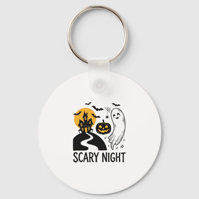 Skrämmande natt Halloween Spökhus Spökdesign_1 Nyckelring (Framsida)
