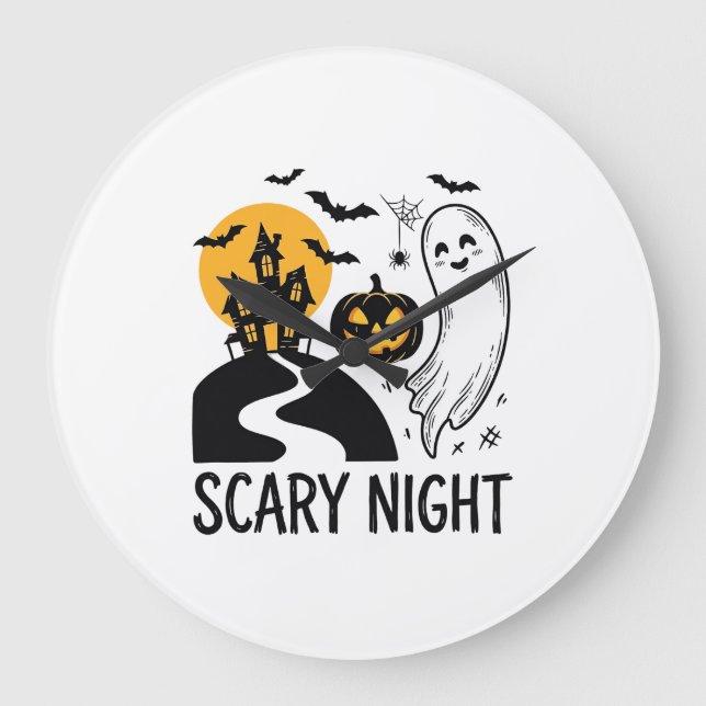 Skrämmande natt Halloween Spökhus spökdesign_1 Stor Klocka (Framsida)