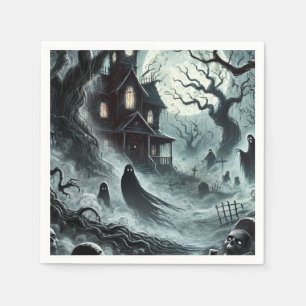 Skrämmande natt Skrämmande spökhus Halloweenfest Pappersservett