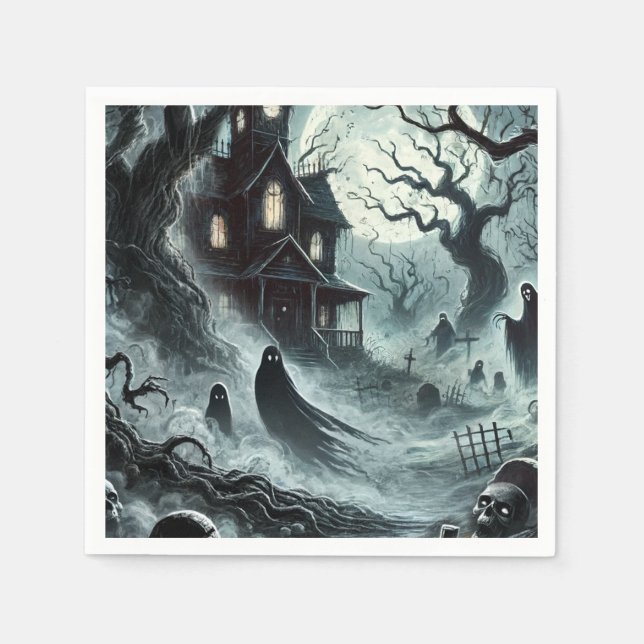 Skrämmande natt Skrämmande spökhus Halloweenfest Pappersservett (Framsidan)