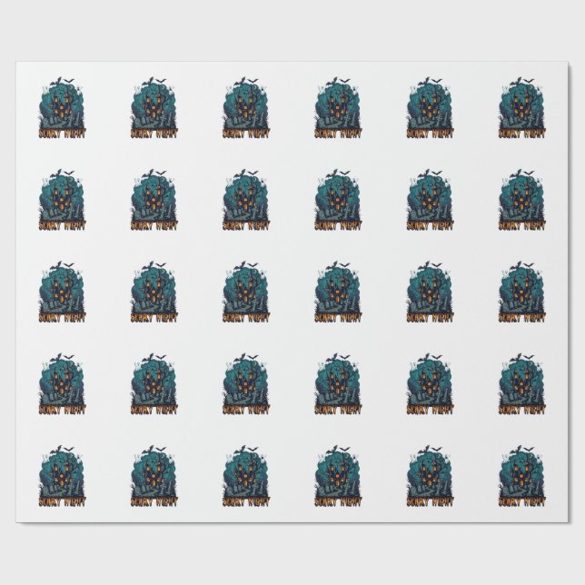 Skrämmande natt spökhus spöken kyrkogård presentpapper (Platt)