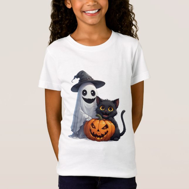 Skrämmande natt spökkatts- och pumpafirande 🎃 t shirt (Framsida)