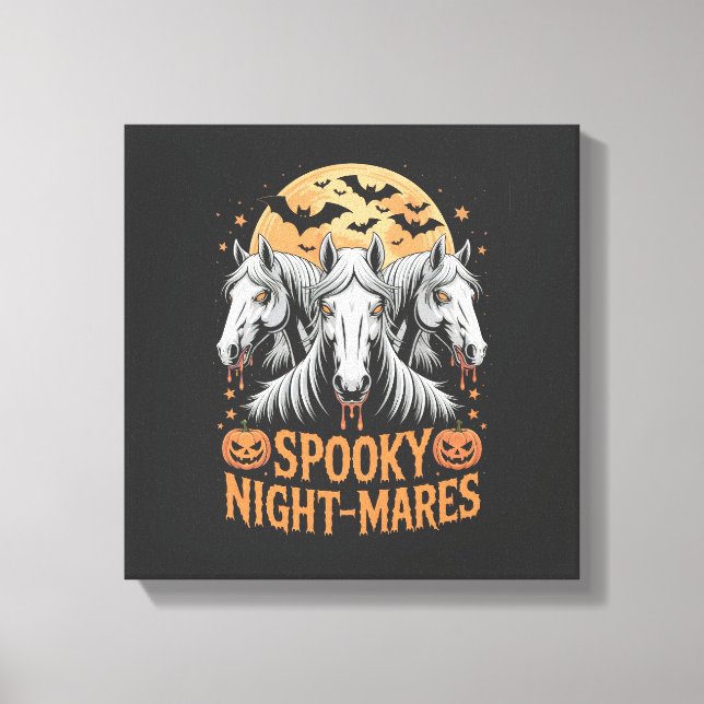 Skrämmande nattstonar Halloween-häst Canvastryck (Framsida)