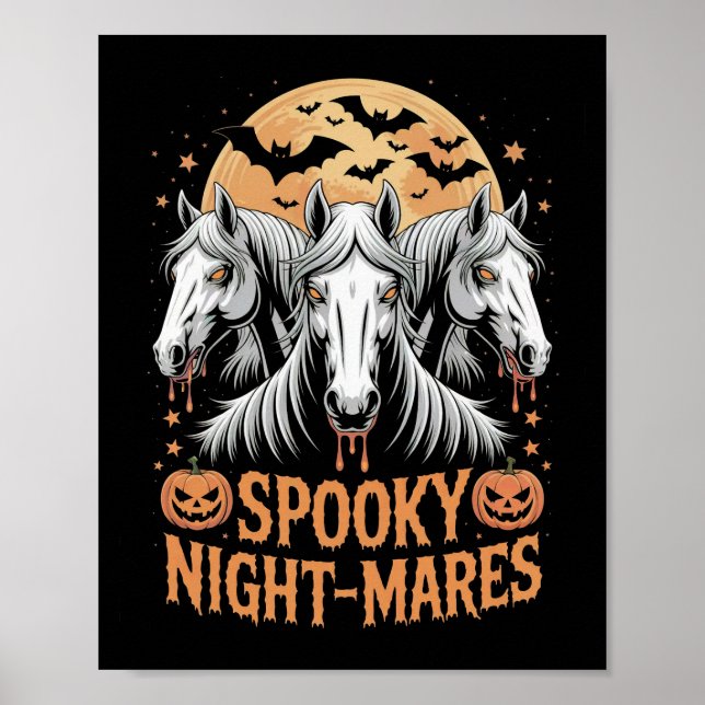 Skrämmande nattstonar Halloween-häst Poster (Framsidan)
