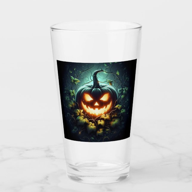 Skrämmande natur glödande Halloween-pumpa Glaskopp (Framsida)