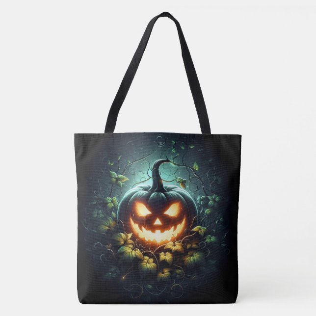 Skrämmande natur glödande Halloween-pumpa Tygkasse (Framsida)