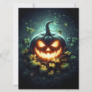 Skrämmande naturlysnande Halloween-pumpa Julkort