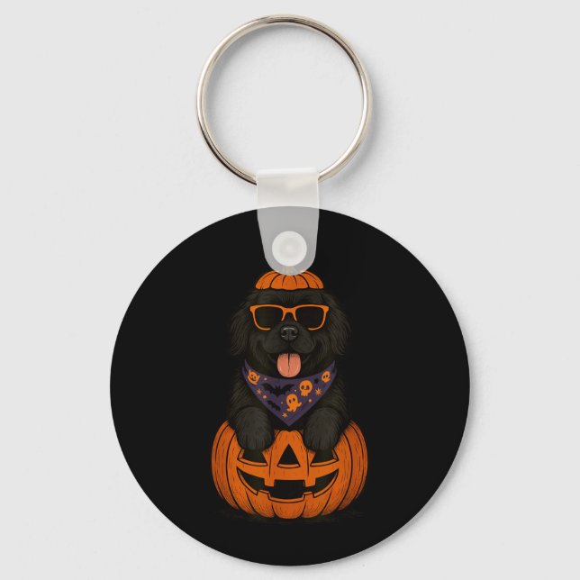 Skrämmande Newfoundland Hund Halloween Nyfunnen Pu Nyckelring (Framsida)