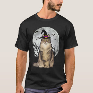 Skrämmande norsk skogskatt häxa hatt Halloween T Shirt