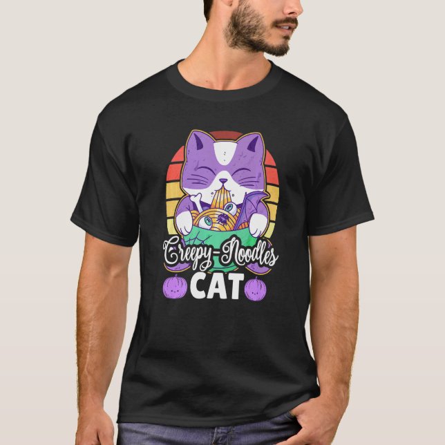 Skrämmande nudlar katt t shirt (Framsida)