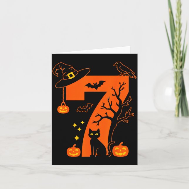 Skrämmande nummer 7 Halloween svart katt design fö Kort (Framsida)