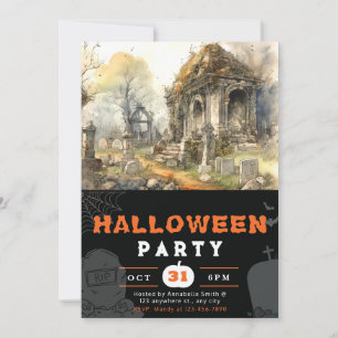 Skrämmande och läskig svart Halloween-kyrkogård Inbjudningar