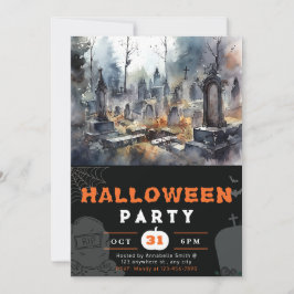 Skrämmande och läskig svart Halloween-kyrkogård Inbjudningar
