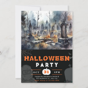 Skrämmande och läskig svart Halloween-kyrkogård Inbjudningar