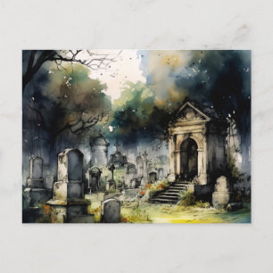 Skrämmande och vacker Gray Cemetery Halloween Helg Vykort