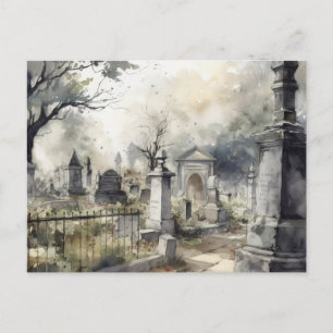 Skrämmande och vacker Gray Cemetery Halloween Helg Vykort