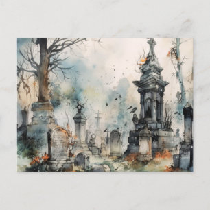 Skrämmande och vacker Gray Cemetery Halloween Helg Vykort