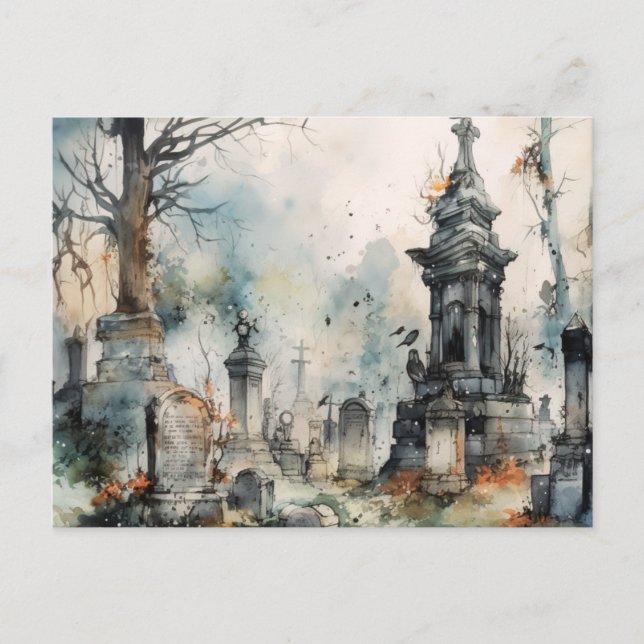 Skrämmande och vacker Gray Cemetery Halloween Helg Vykort (Framsida)