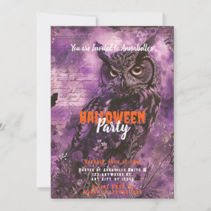 Skrämmande och vacker uggla Lila Halloween-fest Inbjudningar