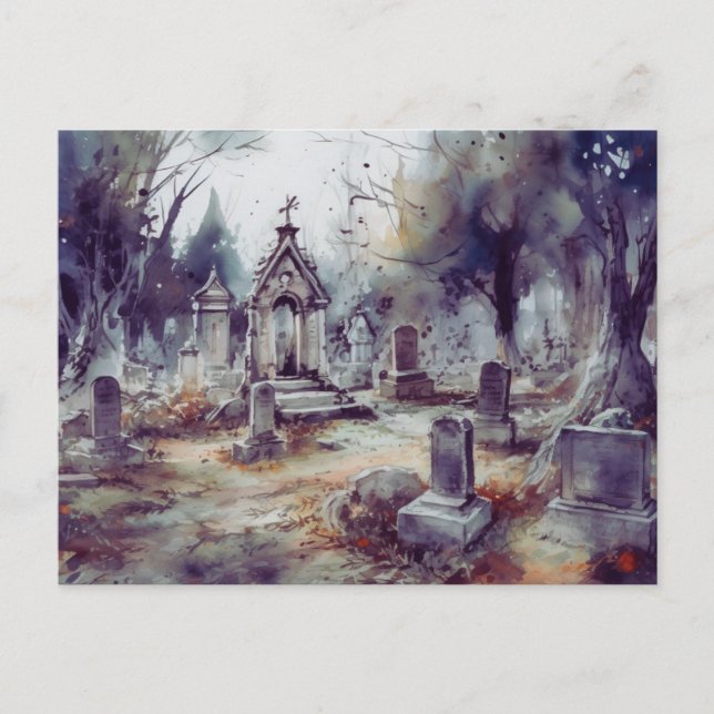 Skrämmande och vackra Gray Cemetery Halloween Helg Vykort (Framsida)