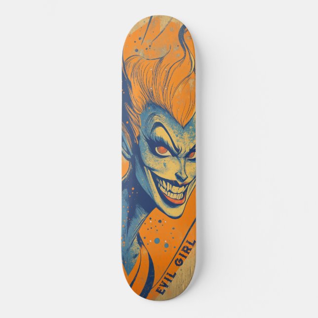 Skrämmande ond flicka mini skateboard bräda 18,5 cm (Framsida)