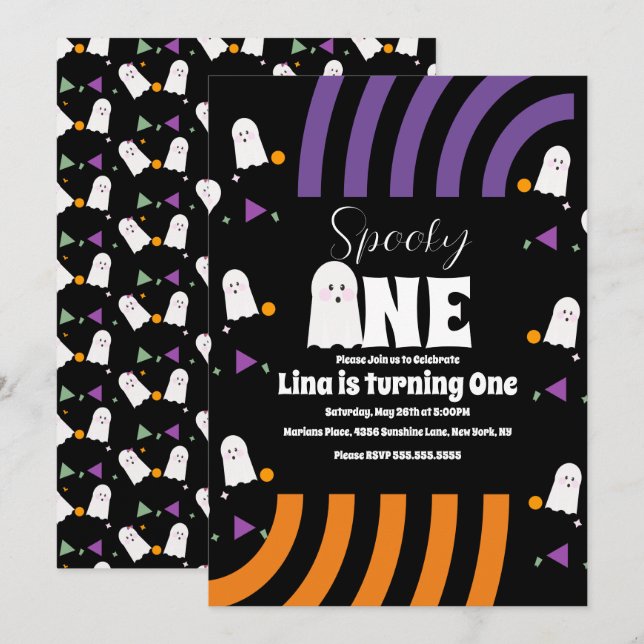 Skrämmande One Groovy Ghost Halloween Födelsedag  Inbjudningar (Fram/baksida)