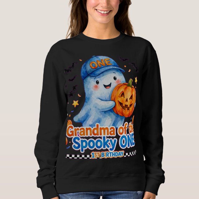 Skrämmande ONE Mormor Tröja - Blå Spöke Halloween (Framsida)
