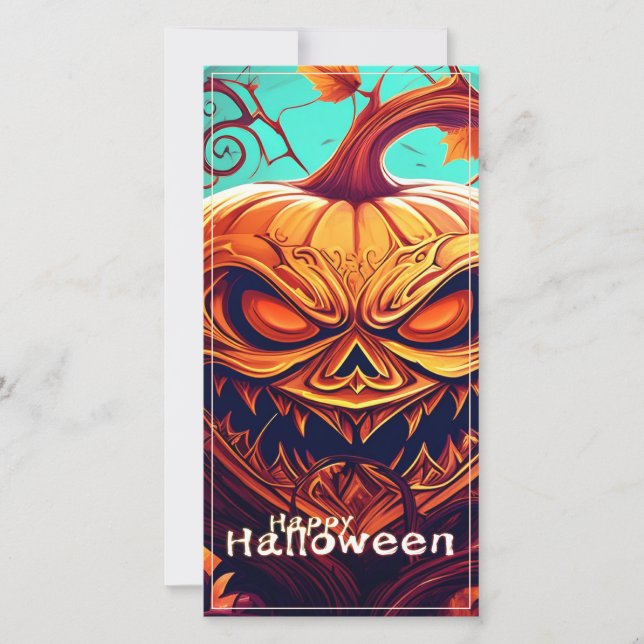 Skrämmande orange pumpa med ansikte, Halloween (Framsida)