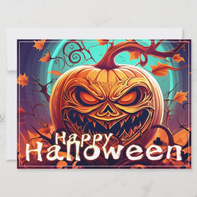 Skrämmande orange pumpa med ansikte, Halloween (Framsida)