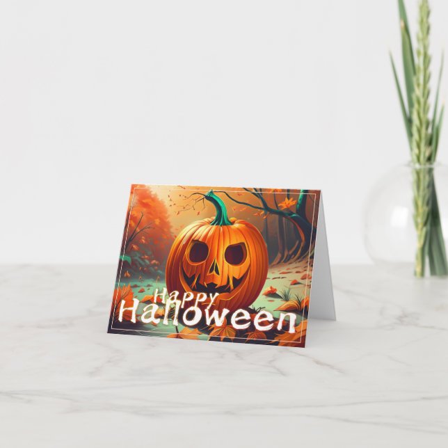 Skrämmande orange pumpa med ansikte, Halloween Kort (Framsida)