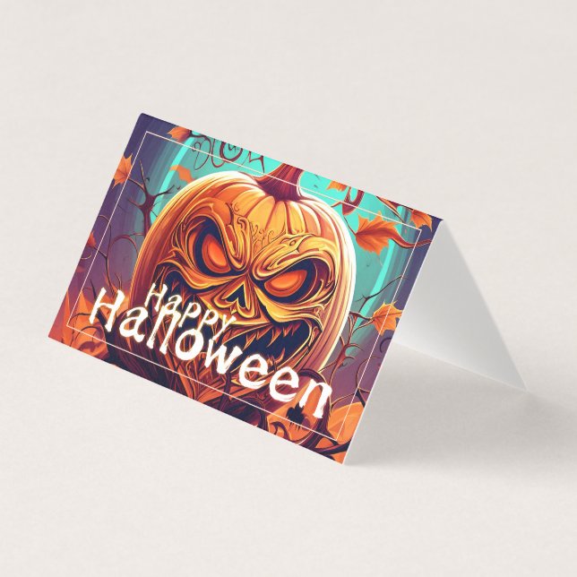 Skrämmande orange pumpa med ansikte, Halloween Kort (Framsida)