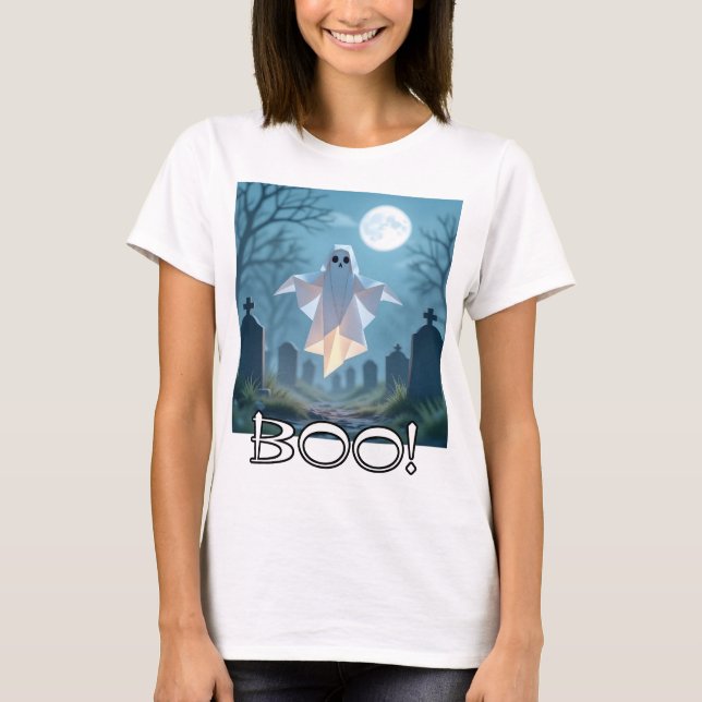 Skrämmande origamihalloween-dukigt spöke t shirt (Framsida)