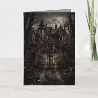 Skrämmande övergiven herrgård mörk Halloween-konst Kort