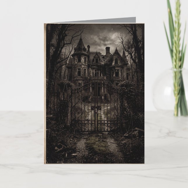 Skrämmande övergiven herrgård mörk Halloween-konst Kort (Framsida)